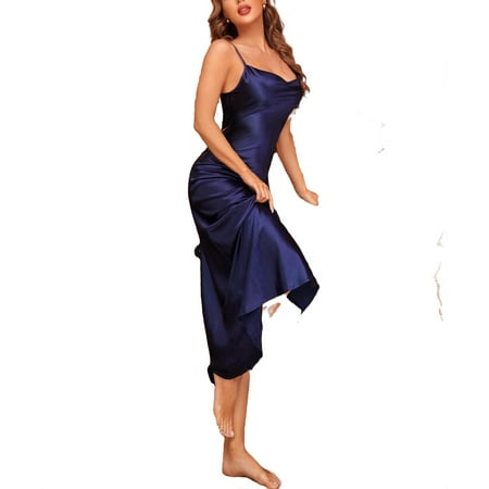 

Sexy Colorblock Spaghetti Strap Slip Dress Navy Blue Sleeveless Women Nightgowns & Sleepshirts M