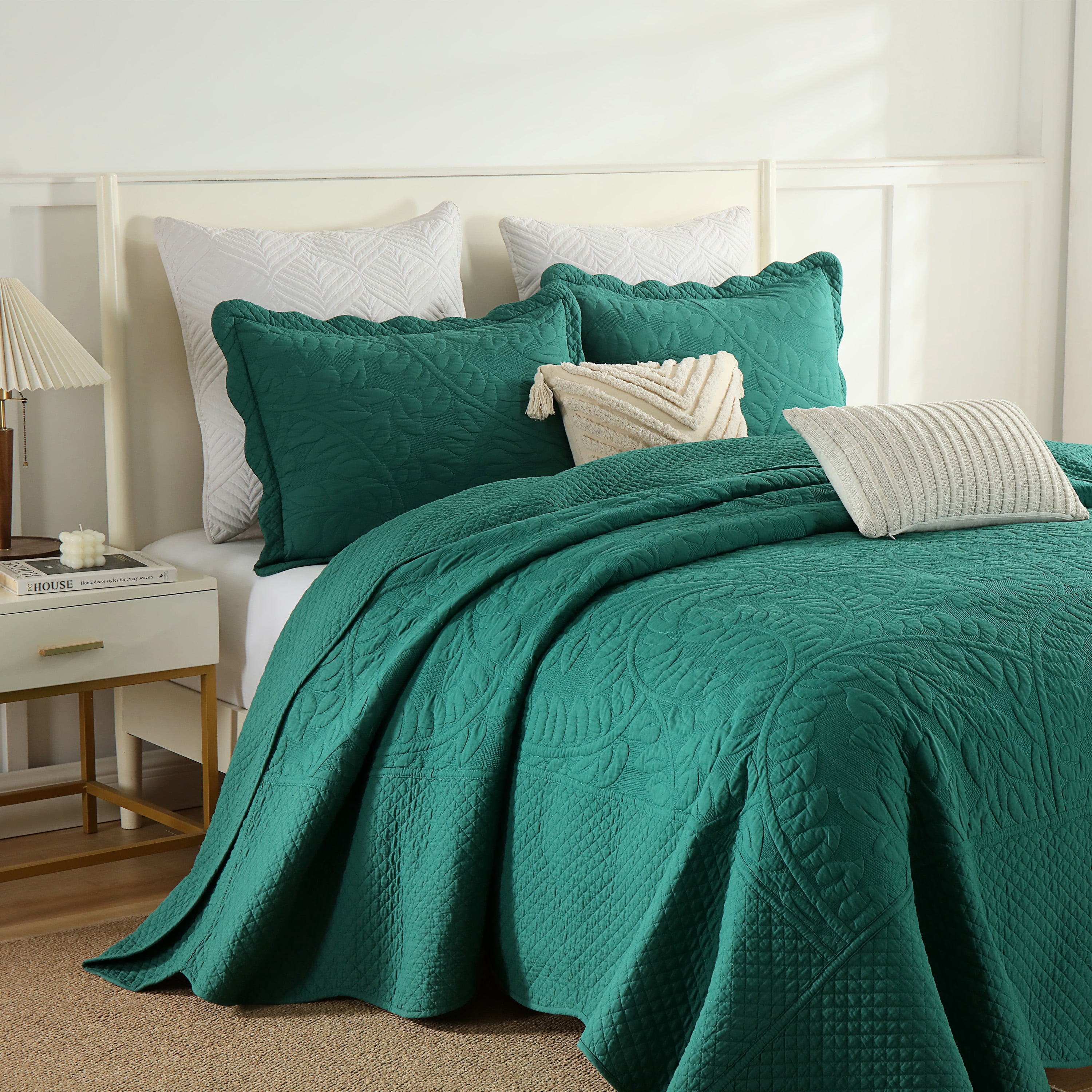 MarCielo  3 Piece Cotton Oversized Bedspread Quilt Set Tmonica Emerald - Queen