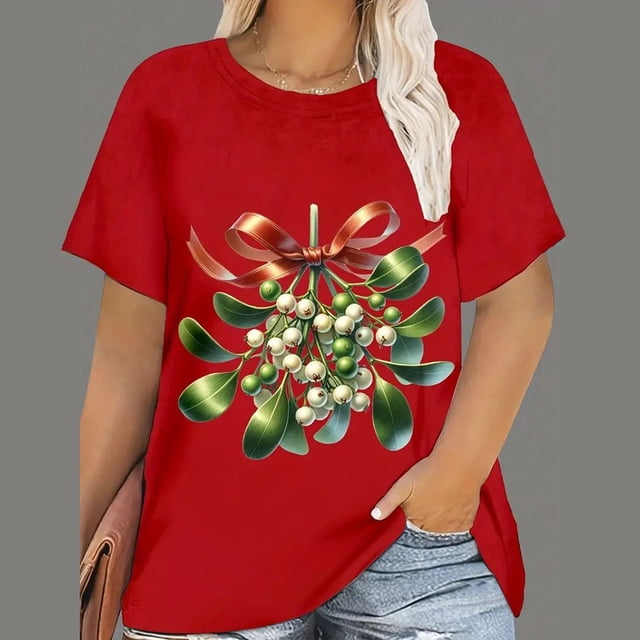 Camisetas de Navidad para mujer, Tops con estampado de dibujos animados de Papá Noel, camisetas de manga corta con cuello redondo, ropa informal de fiesta, Tops de gran tamaño para mujer