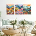 thumbnail image 5 of Colorful Watercolor Mountain Canvas Wall Art Set of 3 Boho Flower Picture Wall Decor Abstract Nature Landscape Artwork Paintings Posters Print for Living Room Bedroom Office 16x12In Framed, 5 of 6