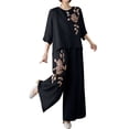 thumbnail image 1 of Wensltd Womens Embroidery Set Fashion Shirt Lightweight Wide Leg Pants Two Piece Set, 1 of 2