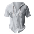 thumbnail image 1 of Plebaso Mens Button down Hooded Shirts Long/Short Sleeve Drawstring Hoodies Casual Plain Tops with Pockets, 1 of 2