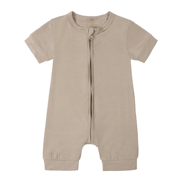 MIASHUI Barboteuses pour Bébés Filles Garçons Combinaison à Fermeture Éclair Pyjama à Manches Courtes, Kaki, 6-12 Mois