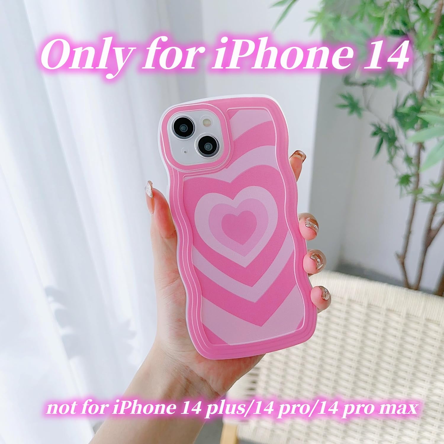 ajew最新作★ iPhone14pro / pink 【PVC heart】 Compatible with iPhone 14 Heart Case for Women Girls