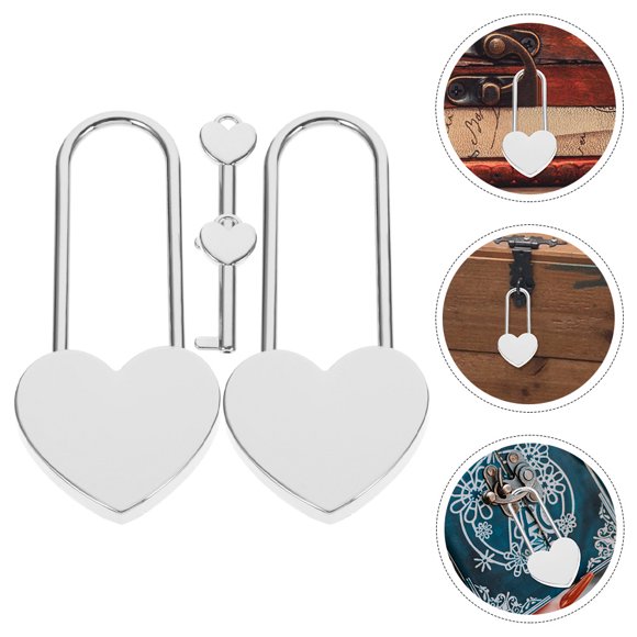 BESTYASH 2Sets Heart Shaped Lock for Couples Women Men Travel Suitcase Diary Jewelry Box Small Box 10x4.5x0.8Cm