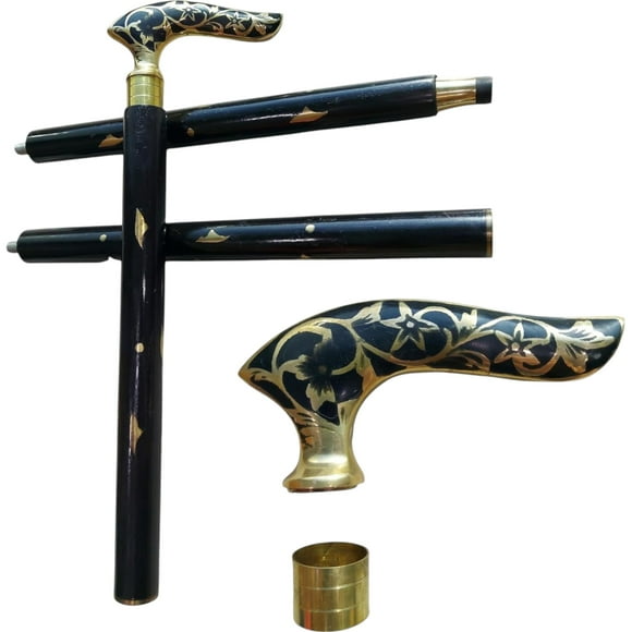 Dolchi Vintage Foldable Wooden Walking Stick Cane with Brass Handle - Elegant Gift for Men and Women