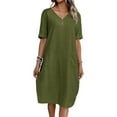 thumbnail image 3 of Summer Dress Women's Dress Lightweight V Neck Beach Dress Half Sleeve Midi Dress Loose Knee Length Buttons Dress With Pockets Dresses for Summer Casual Summer Clothes for Women Summer Midi Dresses, 3 of 8