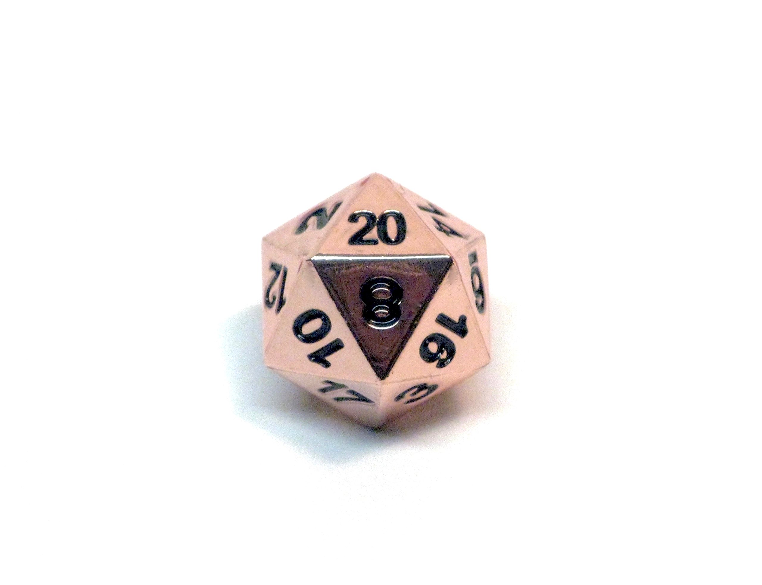 DyNamic Set of 3 Solid Metal Dice D20 Polyhedral Dice Light Copper Chrome Silver Gold D/&D