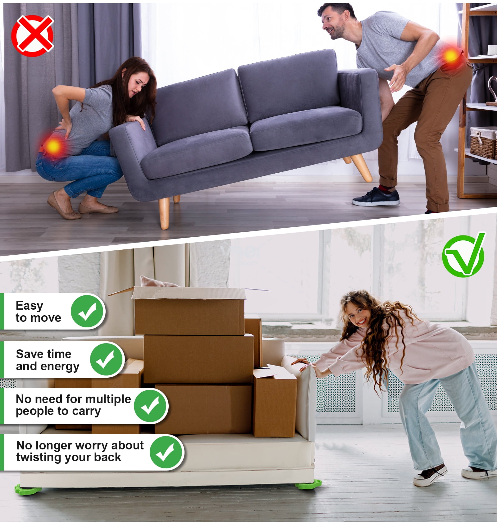 Furniture Lift Mover Tool Set - Furniture Movers Can Withstand Up to 800 Ibs, 360°Sliding Function, Furniture Lifter Have Self-Adjusting Bases， Heavy Item Furniture Moving Tool Without Falling
