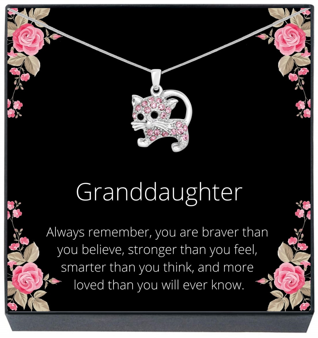 SheridanStar Granddaughter Pink Kitty Kitten Cat Pendant Necklace for Girls, Teens, Little Girls, Tweens, Granddaughter Jewelry Gifts from Grandma Grandpa Grandparents (Braver)