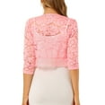 thumbnail image 3 of INSPIRE CHIC Valentine's Day Women's Shrugs Floral Lace Cardigan 3/4 Sleeves Sheer Cover Up Top S Pinks, 3 of 7