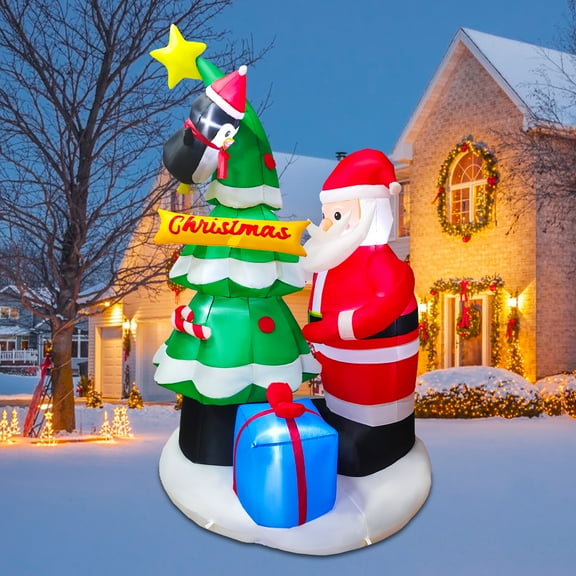 8 FT Christmas Inflatables, Christmas Tree Santa Inflatables Large Lighted Blow Up Yard Decorations, Built-in LED Light, Christmas Decor for Garden Lawn