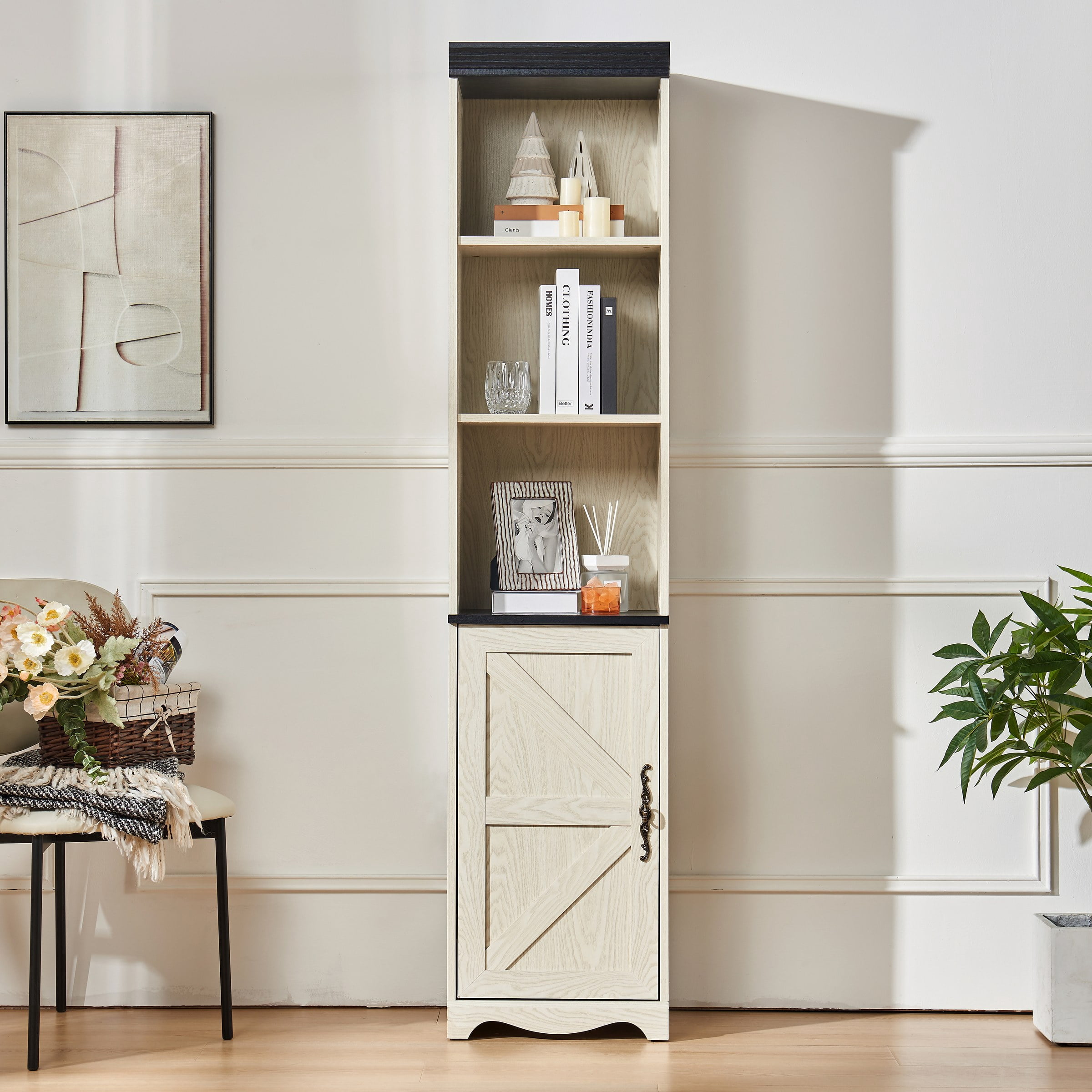 70.86"(180cm) Tall Free Combination Wood Storage Cabinet, Free-Standing Cube Cabinet with 5 Shelves, Living room Bookcase, Bedroom Display Cabinet Bookshelf