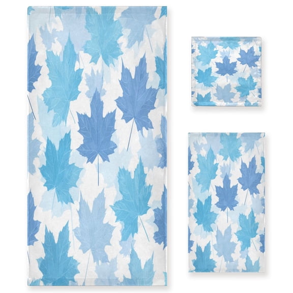3 Piece Bath Towels Set Bath Towel, Hand Towel and Face Towel for Bathroom, Gym, Hotel Light Blue Maple Leaves