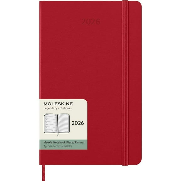 Moleskine, Moleskine Large Red Weekly Hard Cover 12 Month 2026 Planner, 5.6'' X 8.45'', 12-Month Calendar with Stapled Binding