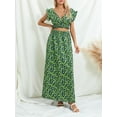 thumbnail image 4 of GXFC Women Summer Floral Skirts Outfits Ruffle Sleeve V Neck Crop Tops+High Waist Flowy Maxi Skirts 2 Pieces Clothes Set for Women Beach Party, 4 of 9