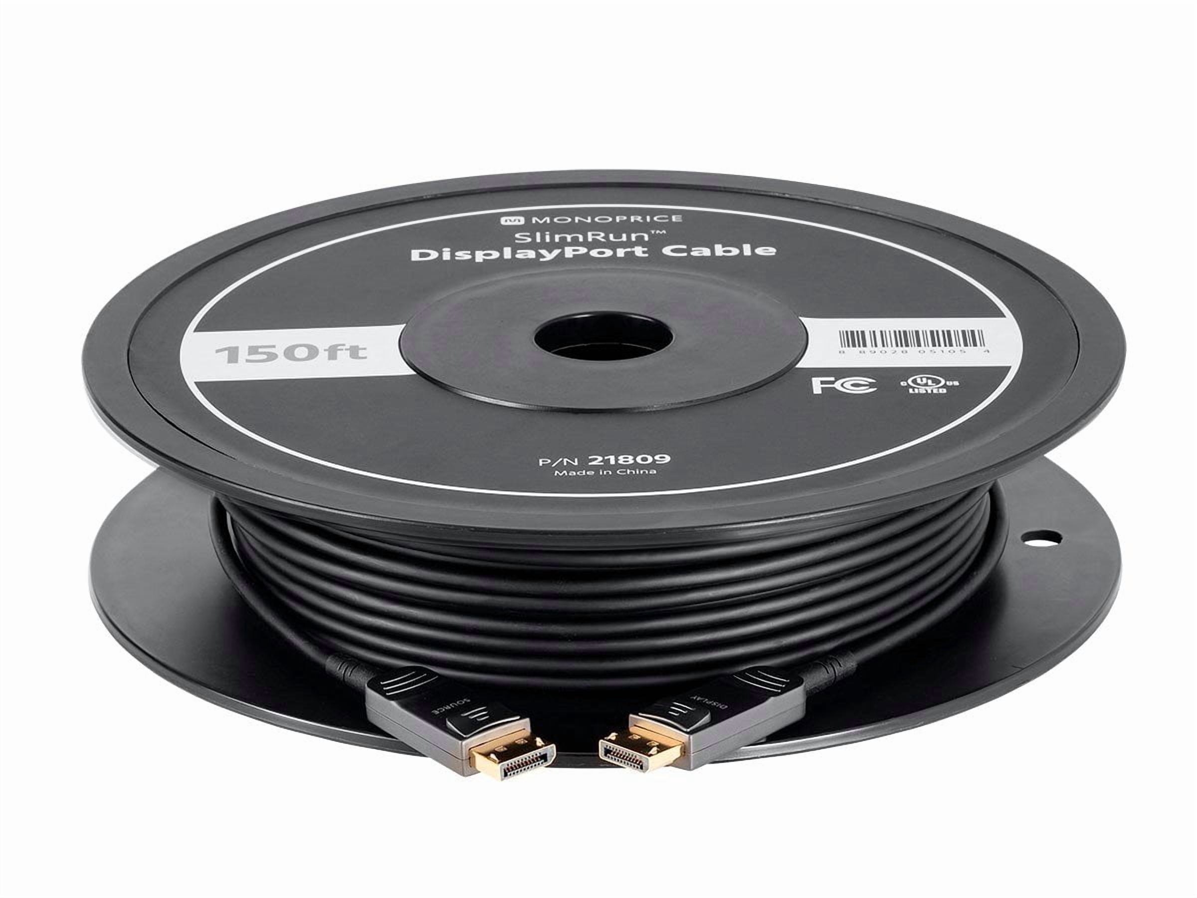 Monoprice AV DisplayPort Cable - 100 Feet, 32.4Gbps, 8K@30Hz, 5K@60Hz, 4K@120Hz, Fiber Optic, AOC - SlimRun Series