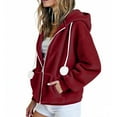 thumbnail image 4 of Scyoekwg Sherpa Jacket Women Fleece Zip Up Thermal Jackets Casual Long Sleeve Warm Drawstring Hooded Winter Coats with Pockets (Red,XL), 4 of 7