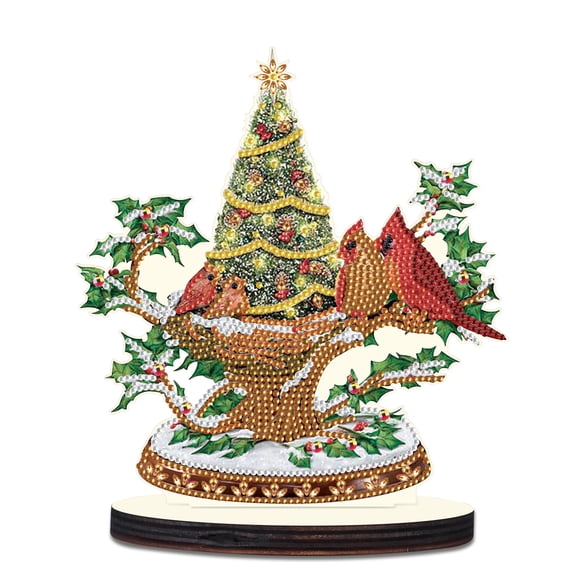 Diamond Painting Desktop Decoration, Christmas Tree Birdie 5D DIY Special Diamond Art Decoration Kit for Adults, Office Desktop or Christmas Holiday Gift