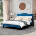 thumbnail image 1 of VECELO Full Upholstered Platform Bed Frame with Tufted Adjustable Headboard, Mattress Foundation/Wood Slat Support, Easy Assembly, Blue, 1 of 6