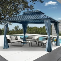 Segmart 12' x 12' Hardtop Gazebo Outdoor, Galvanized Steel Aluminum Metal Double Roof Gazebo with Netting and Curtains, Permanent Patio Gazebo Pavilion for Backyard, Deck, Lawn, Gray