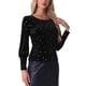 thumbnail image 4 of Inspire Chic Blusas de Terciopelo para Mujeres con Cuello Redondo y Mangas Largas de Linterna con Estrellas Metálicas Talla XS Negra, 4 of 5
