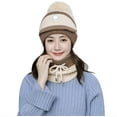 thumbnail image 5 of Sunjoy Tech 3 in 1 Winter Knitted Beanie Hat Face Neck Warmer Set for Women Girls Fleece Lining Ski Caps Warm Face Cover Neck Scarf Gloves with Pompom, 5 of 7
