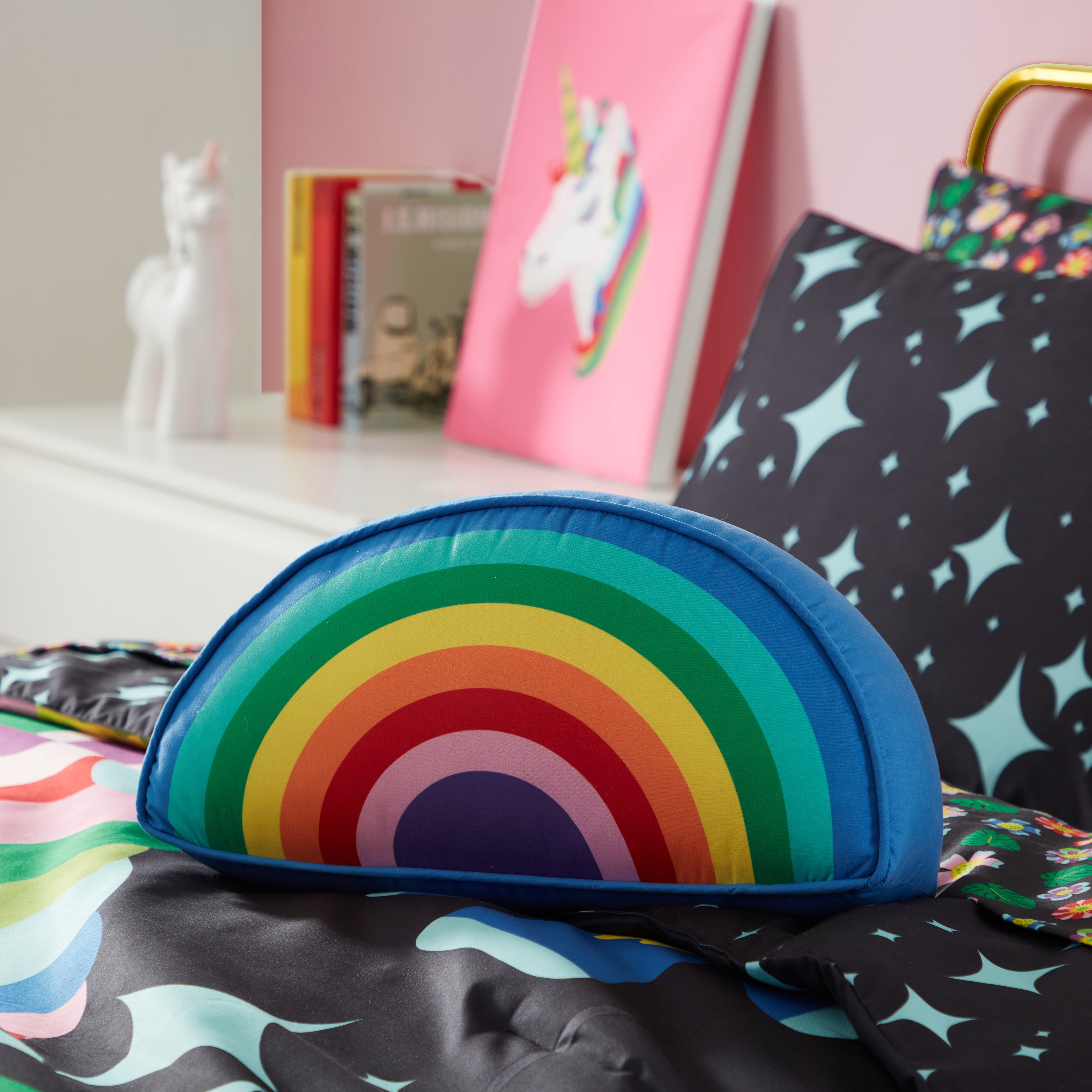 Rainbow Unicorn Toddler Nap Or Travel Pillow 12 X 16" Carrying Handle Handmade 