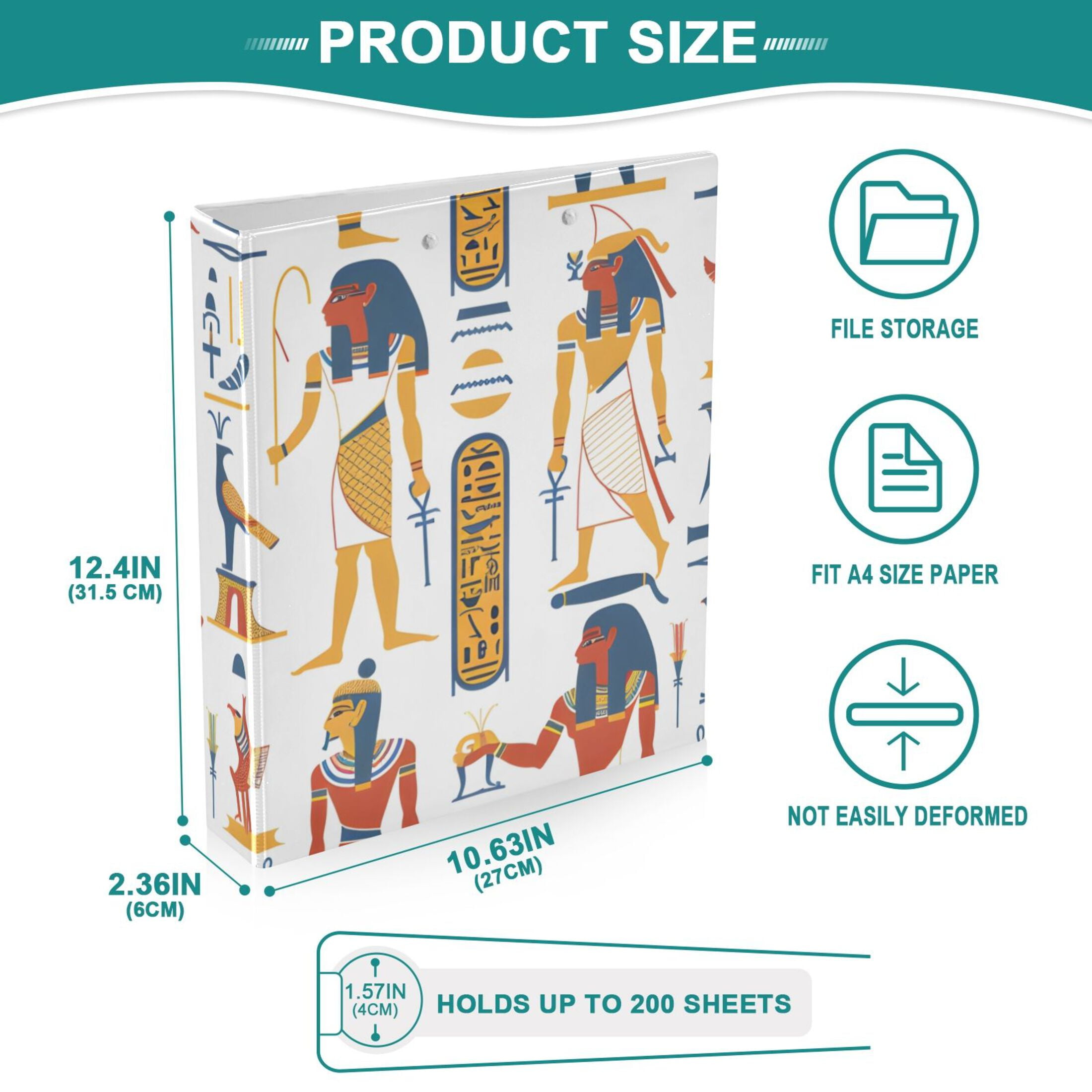 Ancient Egyptian 3 Ring Binders 1.5 inch Hardcover File Folders with Interior Pockets A4 Size Organizer for School Office Hospital