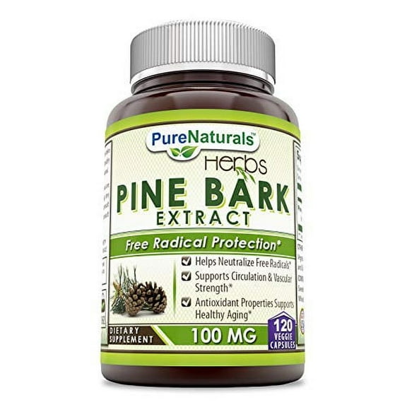 Pure Naturals Pine bark Extract 100mg 120 Veggie Capsules | Non-GMO | Gluten Free | Made in USA | Suitable for Vegetarians