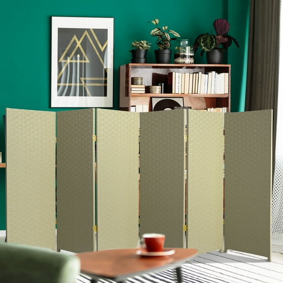 4 ft. Tall Color Dyed Fiber Weave Panel Screen Room Divider - Cream - 6 Panel