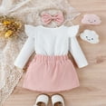 thumbnail image 3 of IWEMEK Baby Girl Outfits Fall Crewneck Fly Long Sleeve Knit Tops Fashion Cute Pink Skirt with Headwear 3Pcs Set 3-24M, 3 of 7
