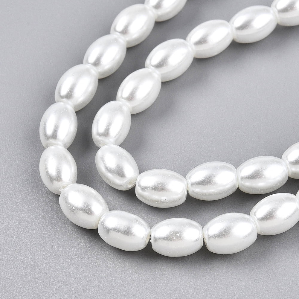 Baking Painted Pearlized Glass Pearl Bead Strands Rice Creamy White 8.1x6~6.5mm Hole: 1mm about 95~96pcs/strand 30.79~31.10''(78.2~79cm)