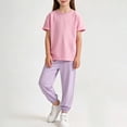 thumbnail image 2 of Tranfacy Tenues d'Été pour Filles Couleur Unie Col Rond Manches Courtes Haut Décontracté avec Pantalon Taille Élastique Ensemble Mode, 2 of 7