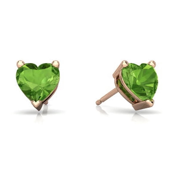 24k Rose Gold 2 Ct Peridot Heart Stud Earrings Plated by Paris Jewelry
