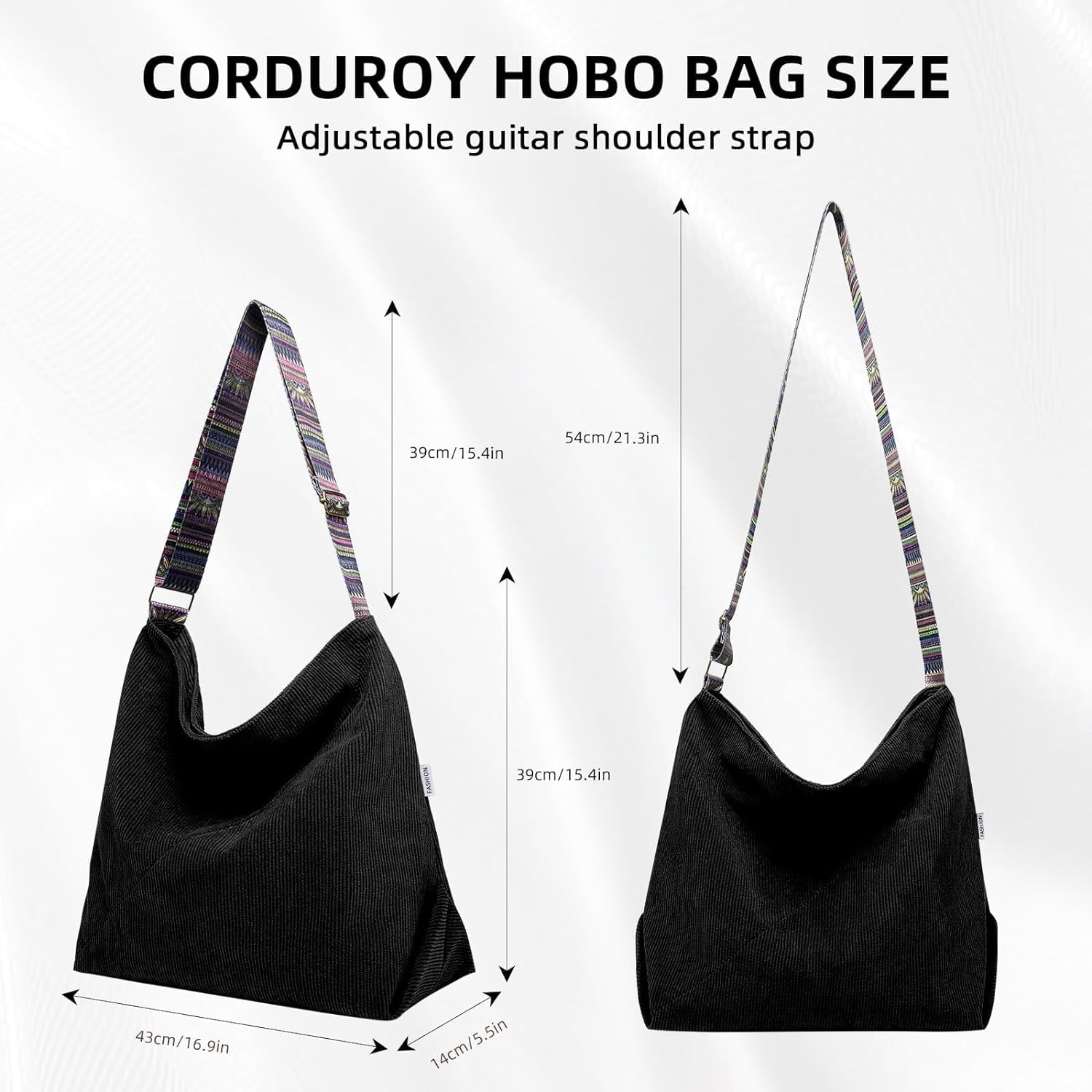 LinYooLi Corduroy Tote Bag Hobo Bags for Women Large Crossbody Bag Boho Shoulder Handbag Guitar Strap Purse