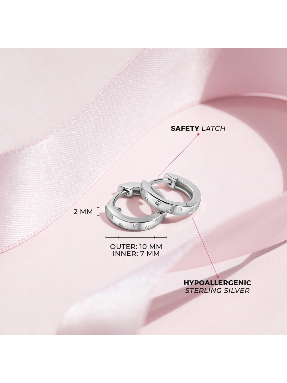 925 Sterling Silver Clear Cubic Zirconia Small Hoop Earrings For Girls