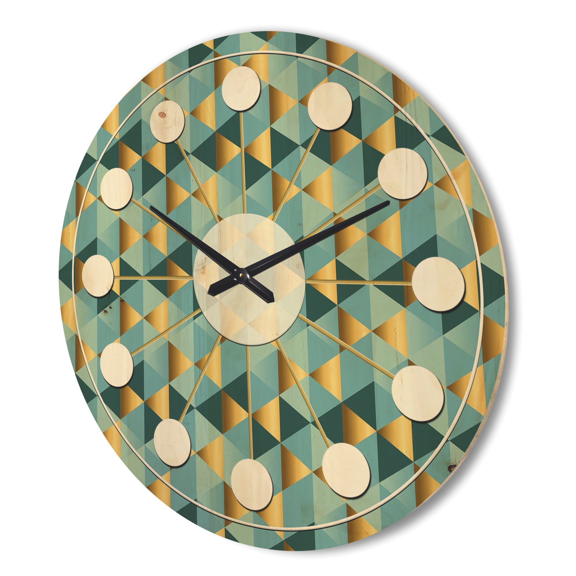 Designart 'Blue and Gold Dynamics V' Mid-Century Modern Wood Wall Clock