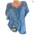 thumbnail image 1 of Chemisier Femme Dentelle Creuse Imprimée Col en V Manches Courtes Blouse Décontractée, Bleu, L, 1 of 5