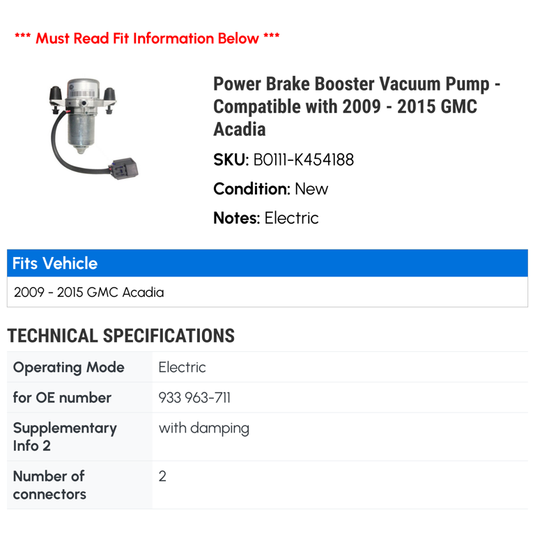 Brake Booster Vacuum Pump- Compatible with Cadillac