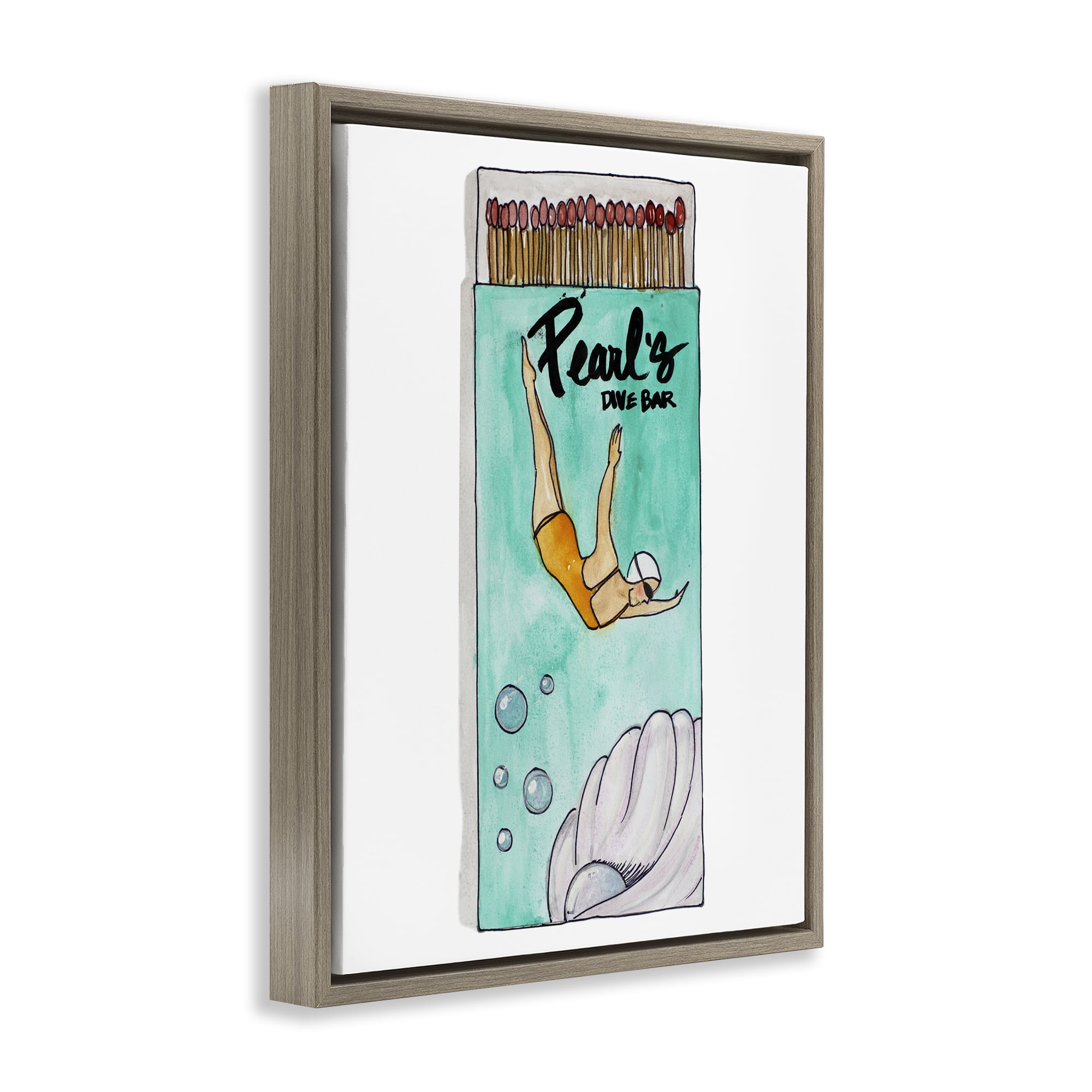 Stupell Industries Pearl Dive Matchbox Brown Framed Floater Canvas Wall Art, design by Nola James