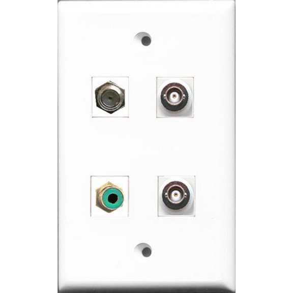 RiteAV 1 Port RCA Green and 1 Port Coax Cable TV- F-Type 2 Port BNC Wall Plate