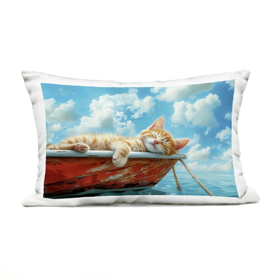 Stupell Industries Sleeping Cat on Boat Design by Parable Visions Outdoor Printed Pillow