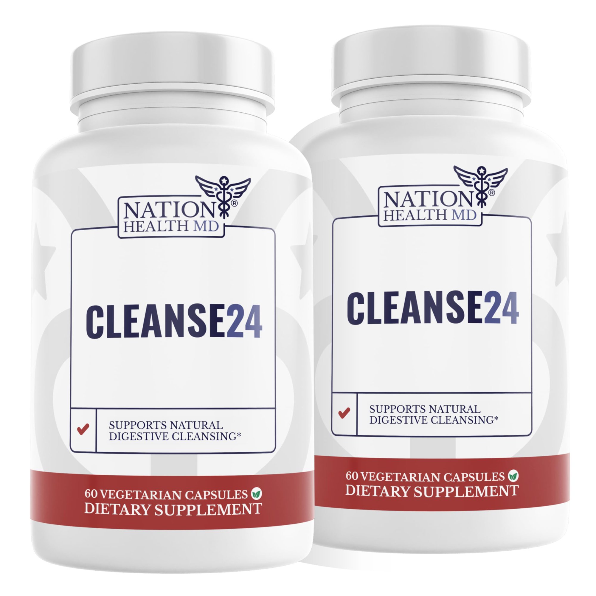 NATION HEALTH MD Cleanse24 - Intestinal Cleanse for Humans with Wormwood, Papaya, Black Walnut, 2 Bottles