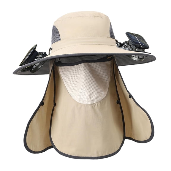 FVDPWYE Sun Hat with 2 Solar Fan Wide Brim Sun Protection Hat for Travel Gardening Beach Khaki