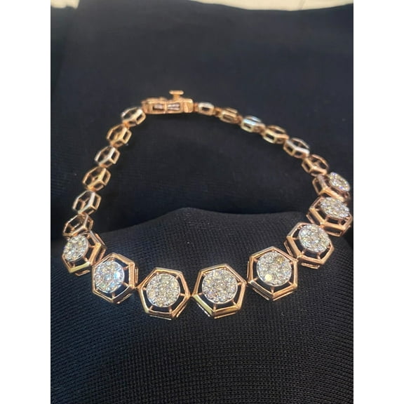 Pave 2.20 Cts Round Brilliant Cut Diamonds Halo Tennis Bracelet in Hallmark 14K Rose Gold