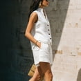 thumbnail image 5 of VBVC Women's Linen Sleeveless Vest 2 Piece Short Sets , Summer Vacation Matching Outfits For Women , Ladies' Stand Collar Button Suit Sets with Pockets,White,S-2XL, 5 of 6