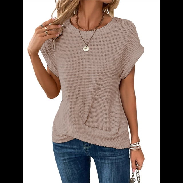 Camisetas para Mujer, Camisetas Informales con Mangas Murciélago Lisas y Dobladillo Cruzado, Camisetas Ajustadas A Albaricoque XXL