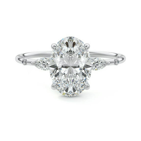 Brig Jewel 2.1 Ct Oval Cut Diamond Rings - 14K White Gold Plated Rings - Classic Wedding Women's Rings - Engagement Silver Rings for Women's Jewelry - Silver Diamond Beautiful Special Occasion Ring