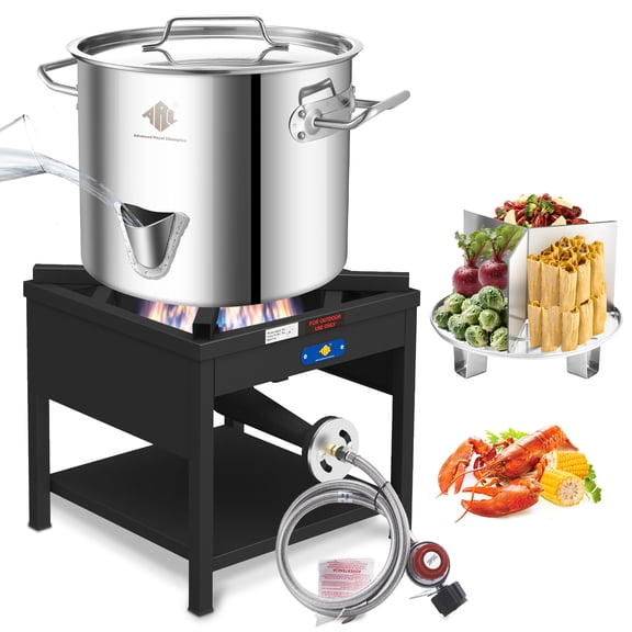 ARC 32 QT Stainless Steel Steamer Pot with Propane Burner for Outdoor Cooking Large Pot with Water Spout, Divider and Steamer Rack,Seafood Crab-Vegetable-Vaporeras para Tamale Steaming